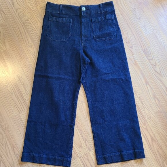 by ANTHROPOLOGIE THE COLETTE CROPPED WIDE-LEG PANTS HIGH RISE SILK DENIM sz 32 - Picture 2 of 7